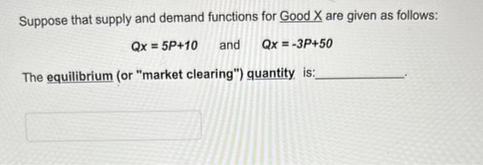 Solved Suppose that supply and demand functions for Good X | Chegg.com