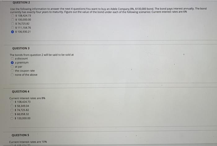 Solved QUESTION 2 Use the following information to answer | Chegg.com