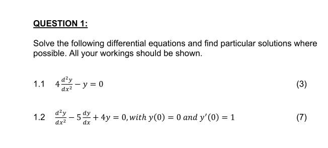 Solved QUESTION 1: Solve The Following Differential | Chegg.com