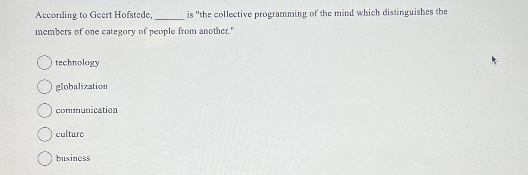 Solved According to Geert Hofstede, is "the collective | Chegg.com