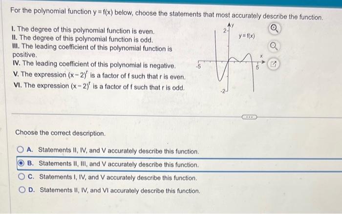 Solved For the polynomial function y=f(x) below, choose the | Chegg.com