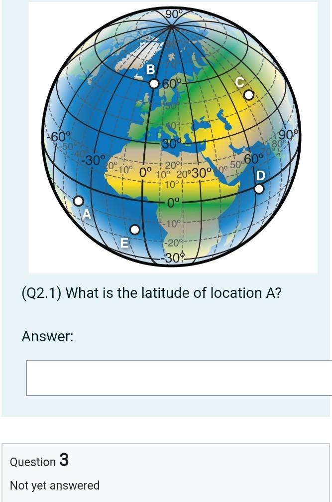 Solved The global map of the Earth below shows the Earth's | Chegg.com