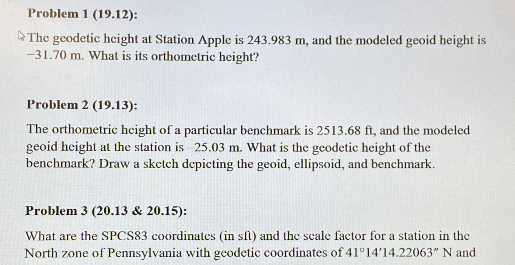 Solved Problem 1 (19.12):The geodetic height at Station | Chegg.com
