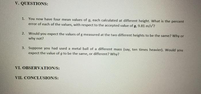 Solved Activity No. 5 Free Falling Object 1. Objective: To | Chegg.com