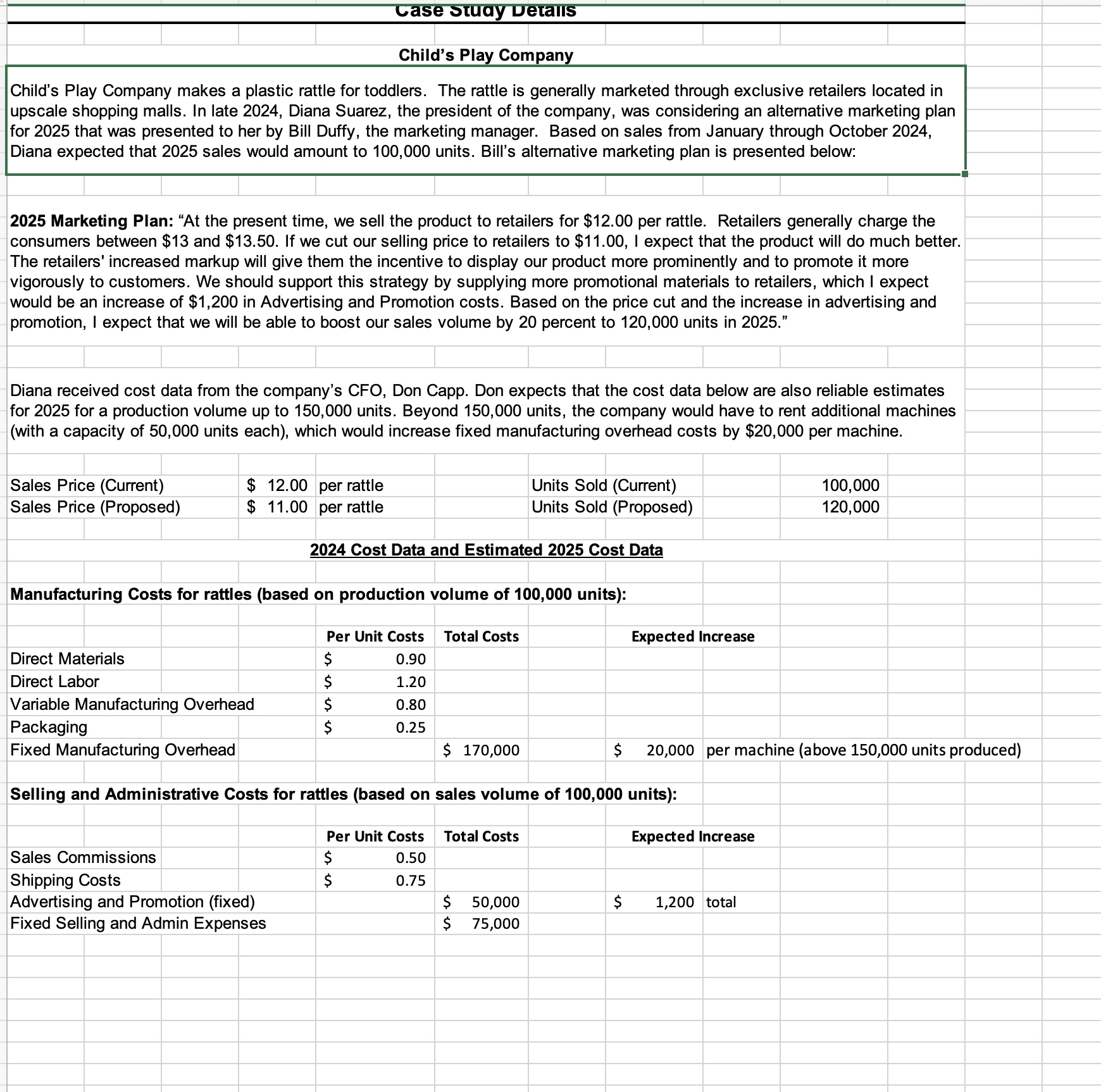 Part 1Using the information on the "Case Study" tab,