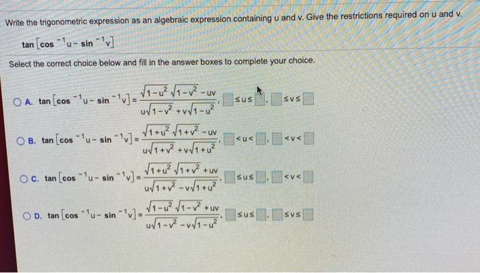Solved Write the trigonometric expression as an algebraic | Chegg.com