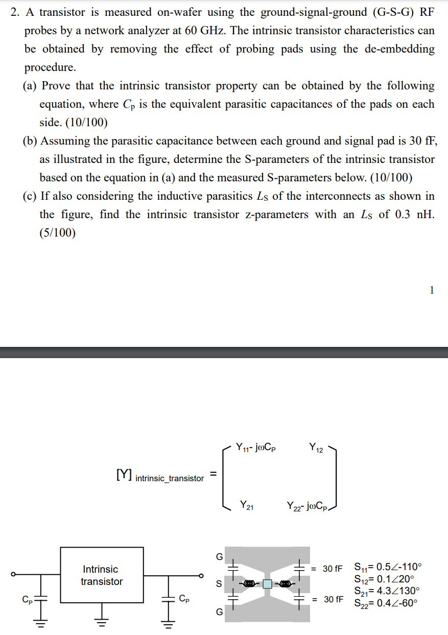 Solved A transistor is measured on-wafer using the | Chegg.com