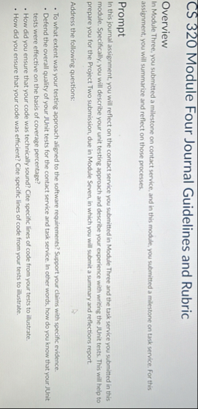 Solved CS 320 ﻿Module Four Journal Guidelines and | Chegg.com