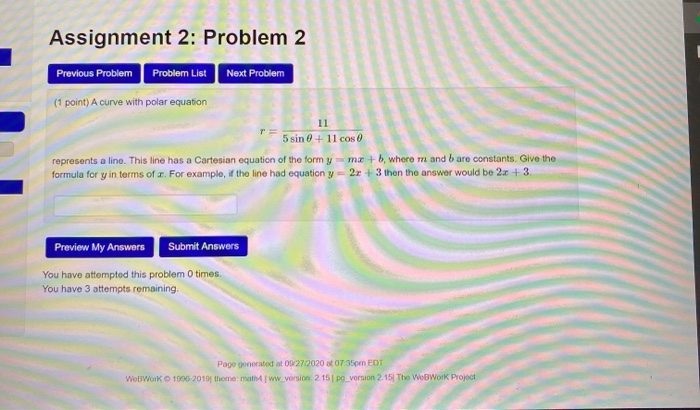 Solved Assignment 2: Problem 2 Previous Problem Problem List | Chegg.com