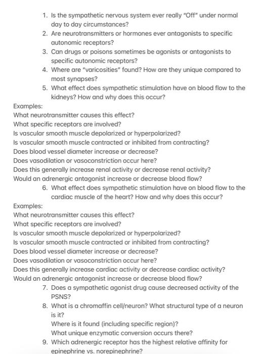 Solved 1. Is the sympathetic nervous system ever really | Chegg.com