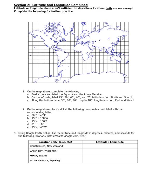 Solved Section 2: Latitude and Longitude Combined Latitude | Chegg.com
