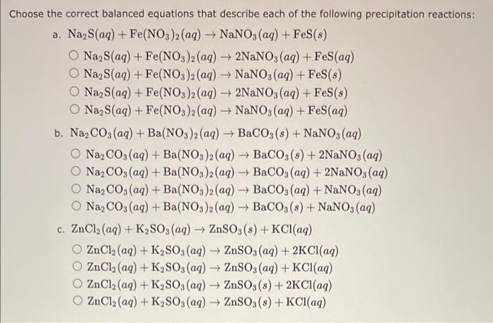 Solved Choose the correct balanced equations that describe | Chegg.com