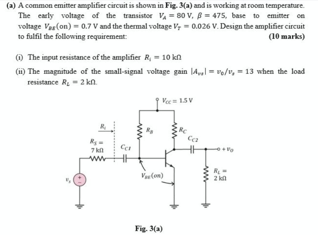 Solved on (a) A common emitter amplifier circuit is shown in | Chegg.com