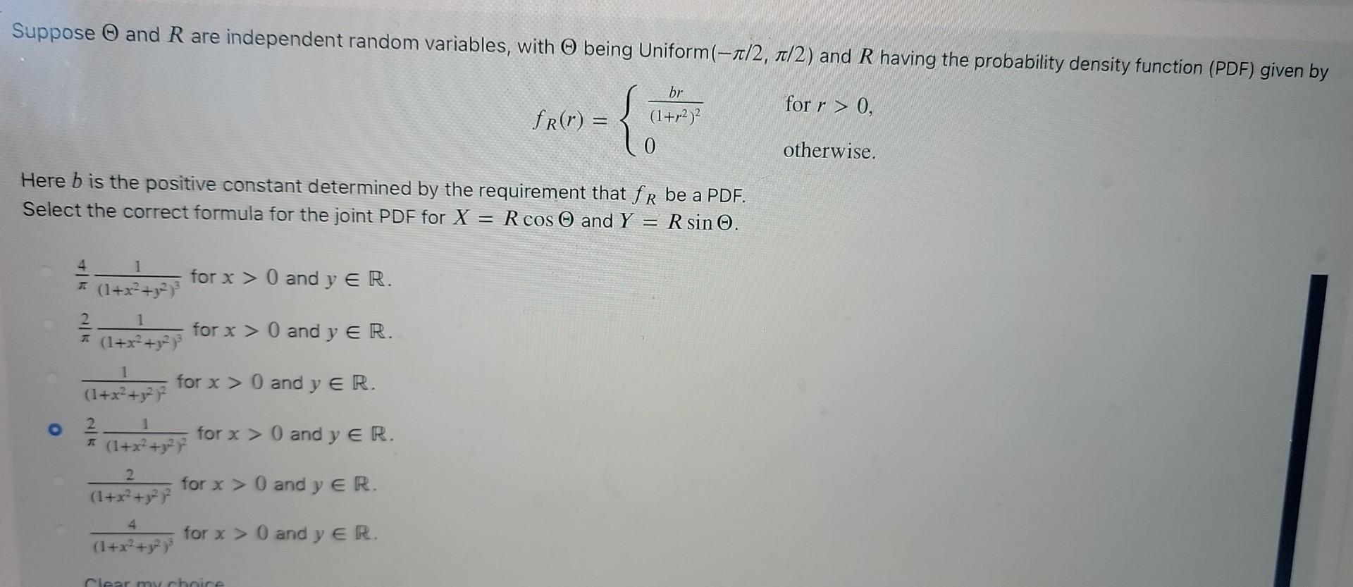 Solved Suppose Θ and R are independent random variables, | Chegg.com