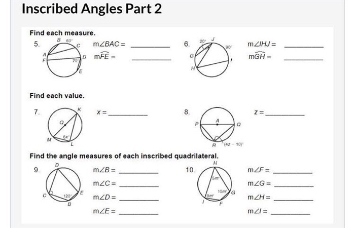 Solved Inscribed Angles Part 2 860 J 20 Find each measure. | Chegg.com