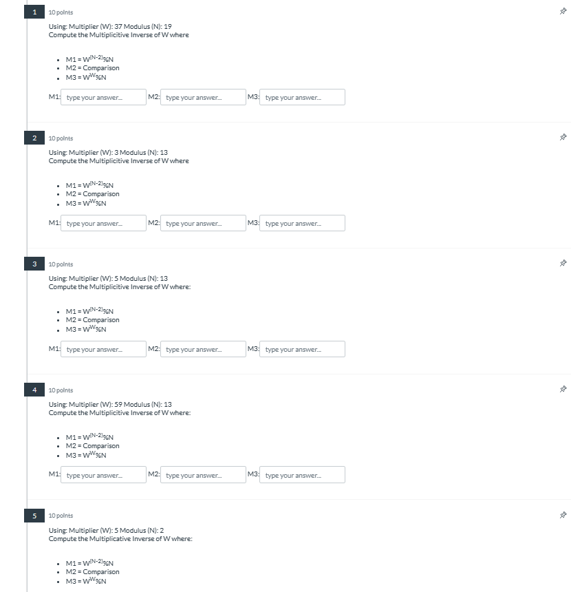 Solved Using Multiplier W 37 Modulus N 19Compute The Chegg Com