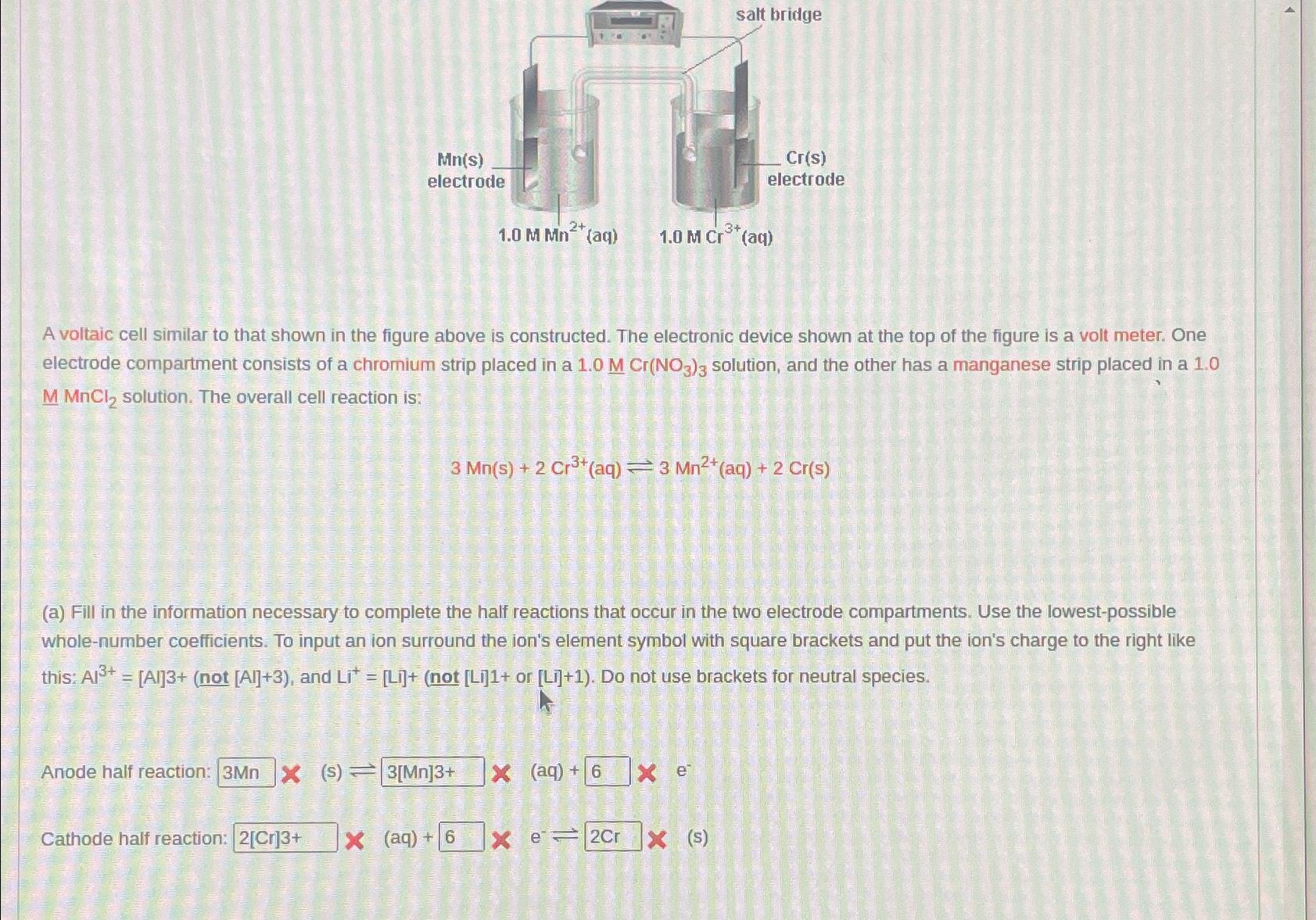Solved A voltaic cell similar to that shown in the figure | Chegg.com