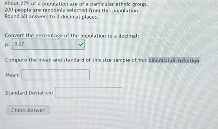 Solved About 27% Of A Population Are Of A Particular Ethnic | Chegg.com