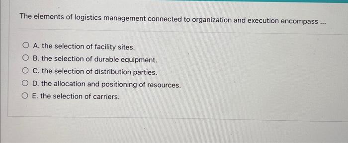 Solved The elements of logistics management connected to | Chegg.com