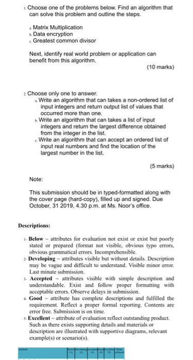Solved Choose one of the problems below. Find an algorithm | Chegg.com