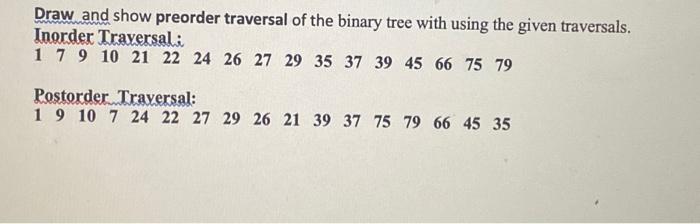 Solved Draw and show preorder traversal of the binary tree | Chegg.com