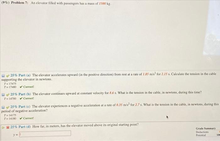 Solved (9%) Problem 7: An Elevator Filled With Passengers | Chegg.com