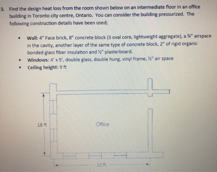 Solved 3 Find The Design Heat Loss From The Room Shown B