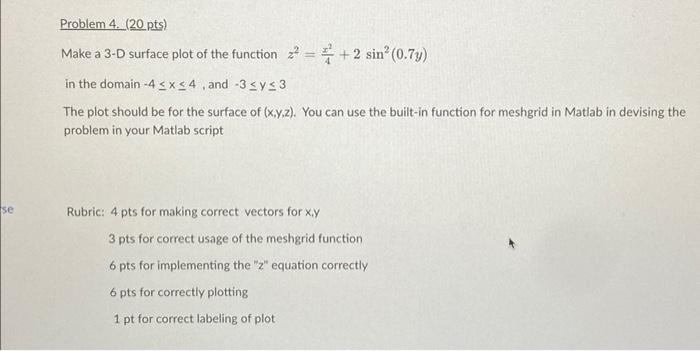 Solved Problem 4. (20 pts) Make a 3-D surface plot of the | Chegg.com