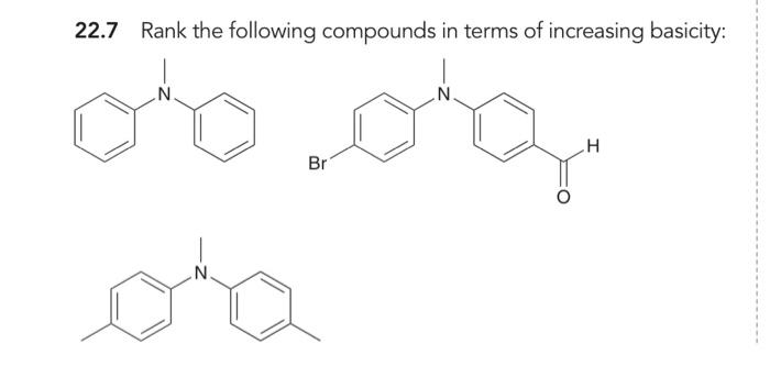 22.7 Rank the following compounds in terms of increasing basicity: