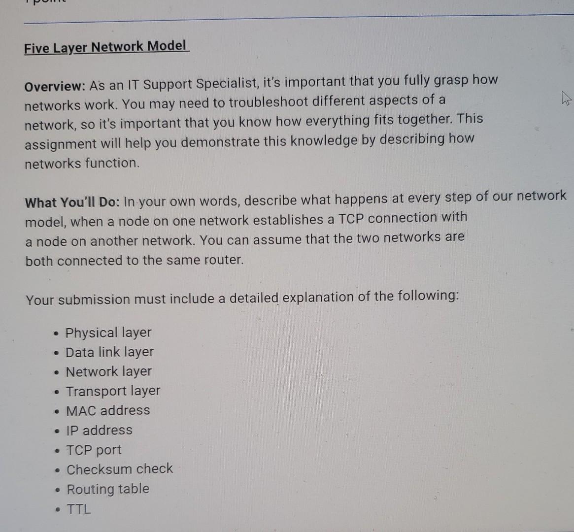 Solved Five Layer Network Model ho Overview As an IT