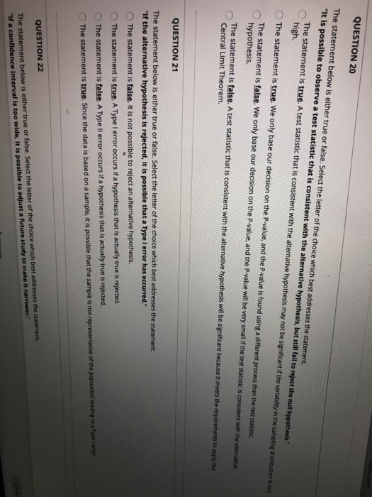 QUESTION 20 The Statement Below Is Either True Or Chegg