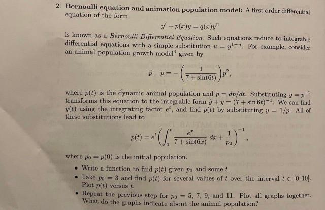 Solved 2. Bernoulli equation and animation population model: | Chegg.com