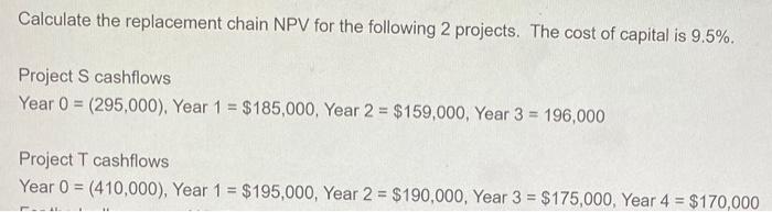 Solved Calculate the replacement chain NPV for the following | Chegg.com