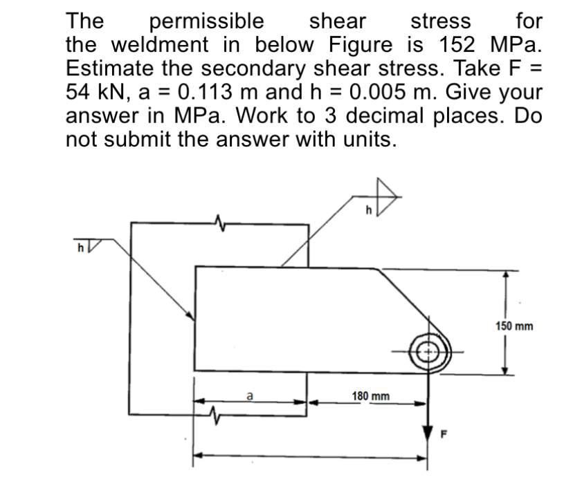 Solved The permissible shear stress for the weldment in | Chegg.com