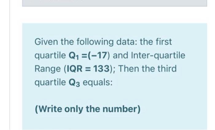 Solved Given the following data: the first quartile Q1 | Chegg.com