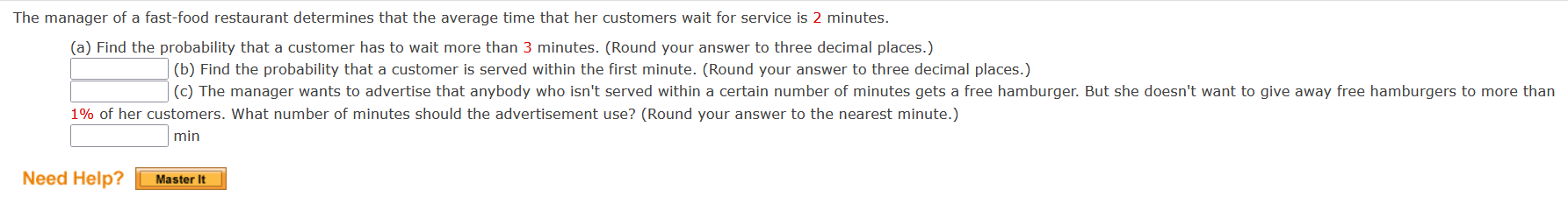 Solved The manager of a fast-food restaurant determines that | Chegg.com