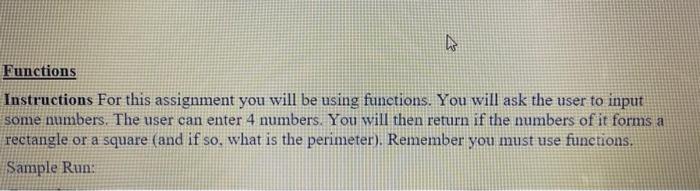 Solved Functions Instructions For this assignment you will | Chegg.com