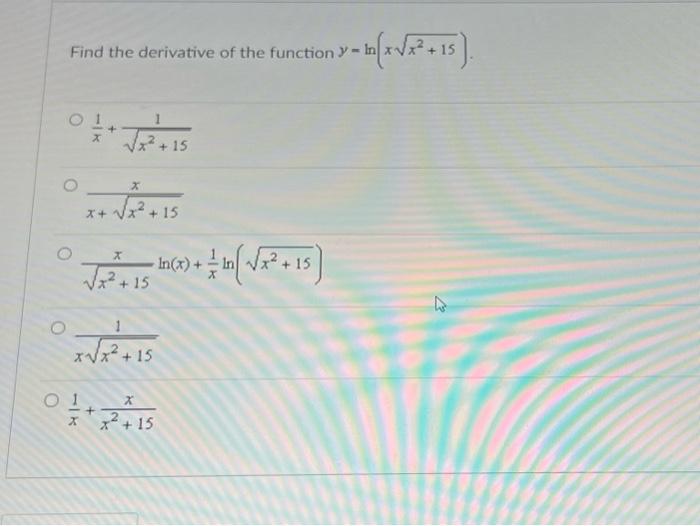 Solved Find The Derivative Of The Function Y Ln Xx2 15