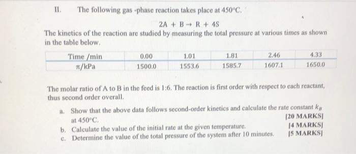 Solved The Following Gas Phase Reaction Takes Place At | Chegg.com