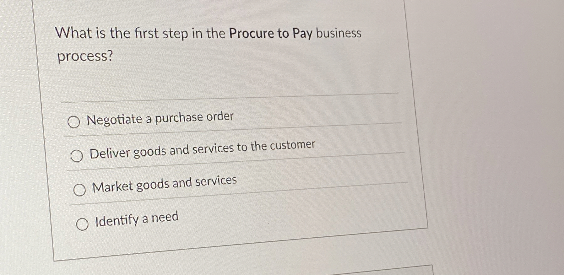 Solved What is the first step in the Procure to Pay business | Chegg.com
