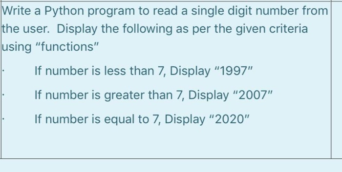 Solved Write a Python program to read a single digit number | Chegg.com