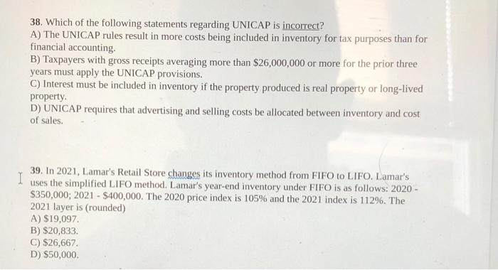 Solved 38. Which of the following statements regarding | Chegg.com