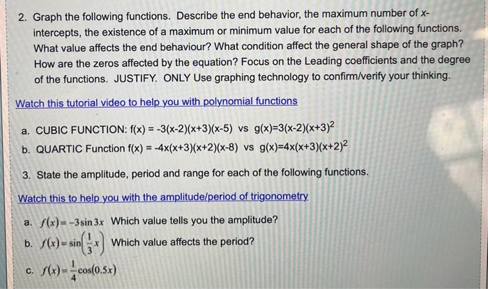 Solved 2. Graph the following functions. Describe the end | Chegg.com