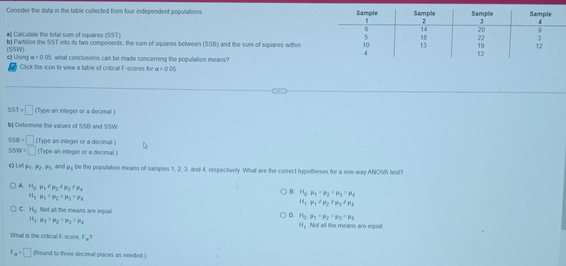 Solved Consider the data in the table collected from four | Chegg.com