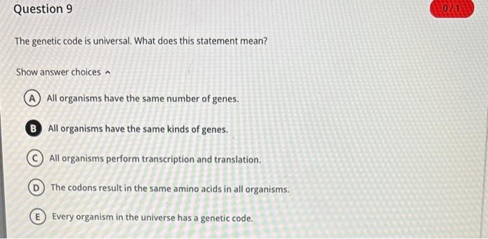 Solved The genetic code is universal. What does this | Chegg.com