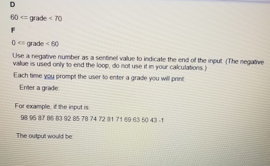 Solved Write a program to read a list of exam grades given | Chegg.com