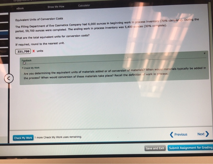Solved COM Show Me How eBook Calculator Equivalent Units of | Chegg.com
