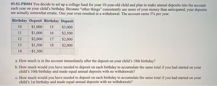 Solved 05.02PR004 You Decide To Set Up A College Fund Fo