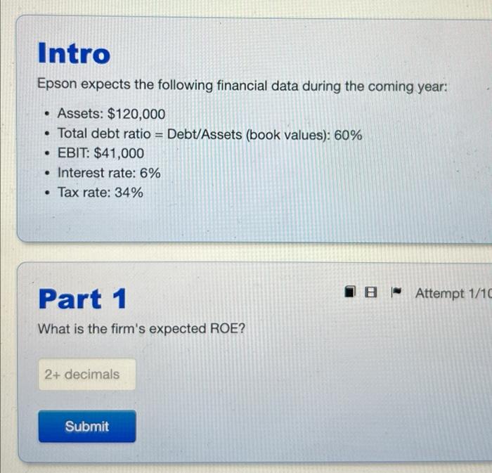 Solved Intro Use the following information to answer the | Chegg.com
