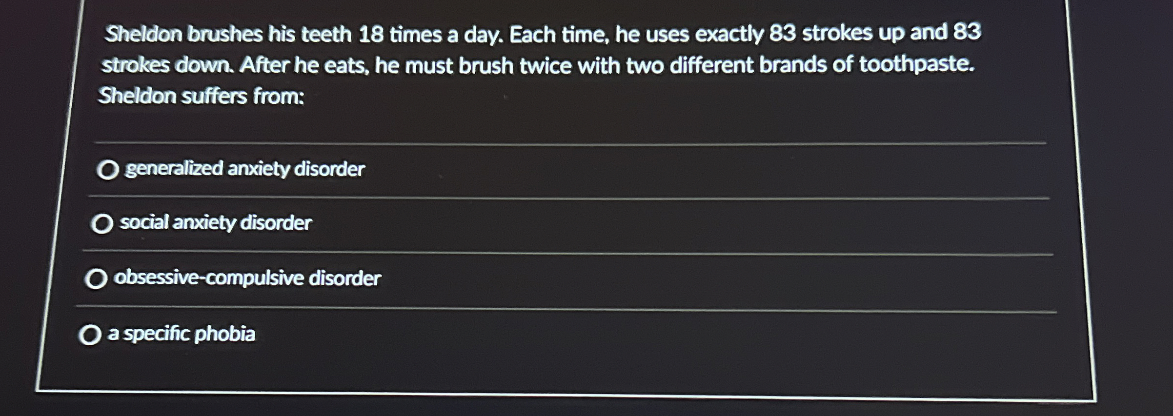 Solved Sheldon brushes his teeth 18 ﻿times a day. Each time, | Chegg.com